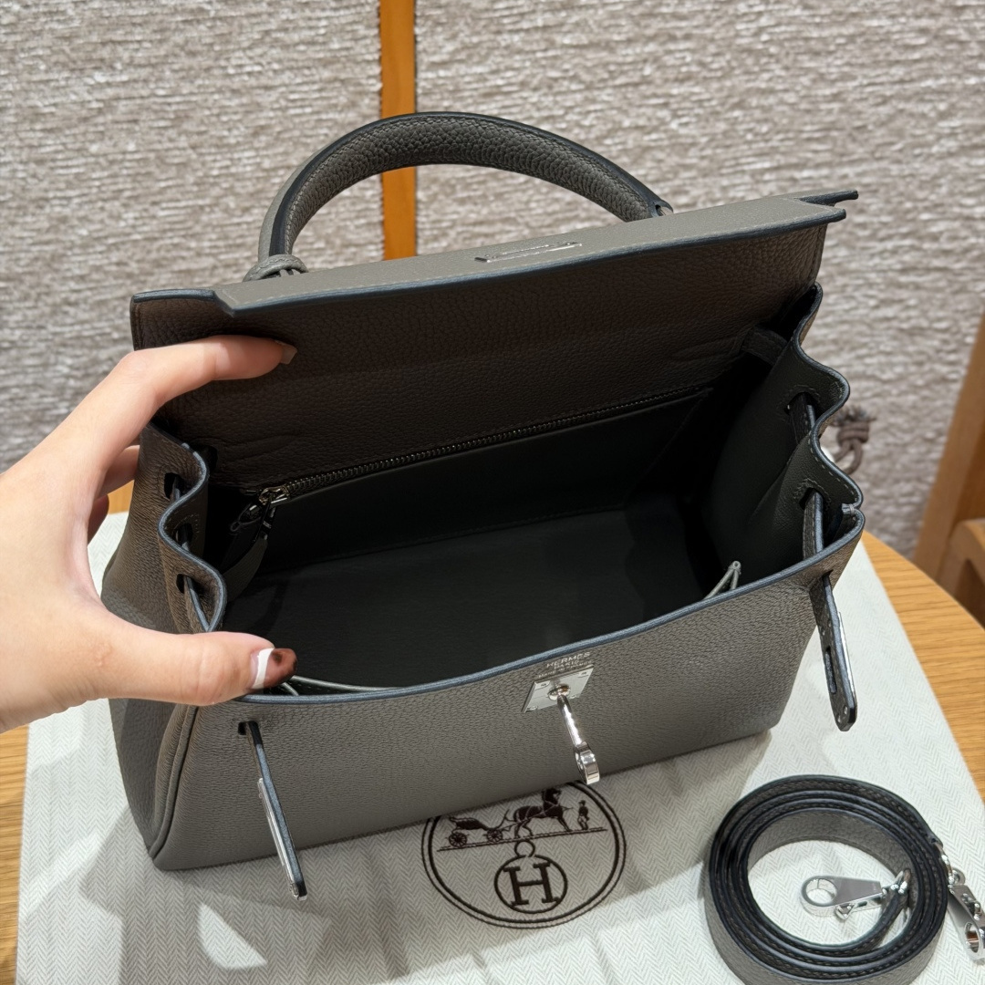 高仿Hermes*Kelly25系列H043220TC8F錫器灰銀扣牛皮純手工