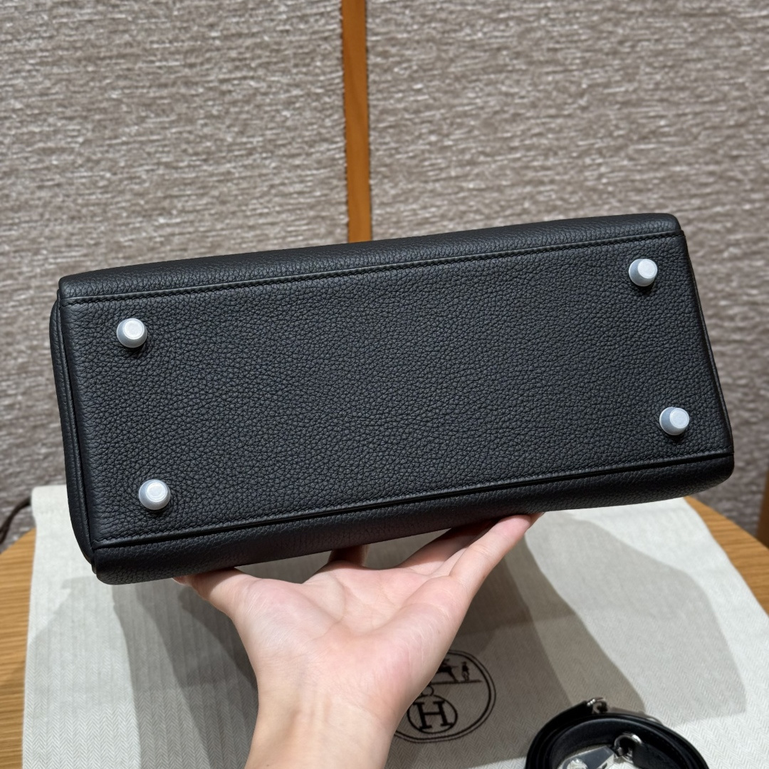 高仿Hermes*Kelly28系列H043230TC89黑色銀扣牛皮純手工