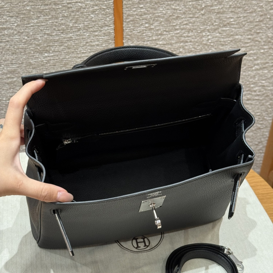 高仿Hermes*Kelly28系列H043230TC89黑色銀扣牛皮純手工