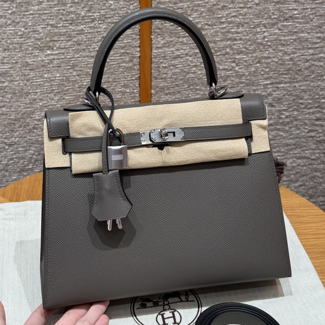 高仿Hermes*Kelly25系列H043110EP8F錫器灰銀扣牛皮純手工