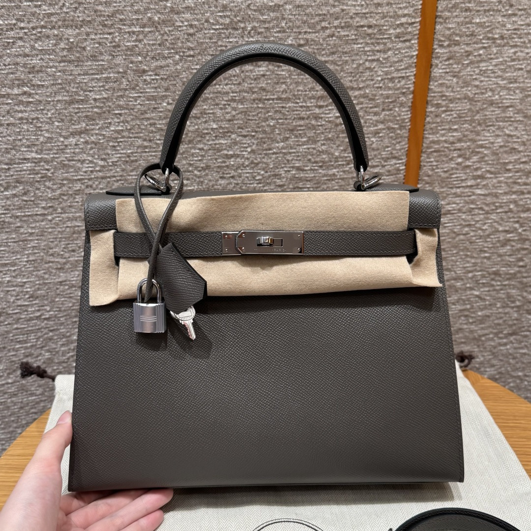 高仿Hermes*Kelly32系列H043150EP8F錫器灰銀扣牛皮純手工