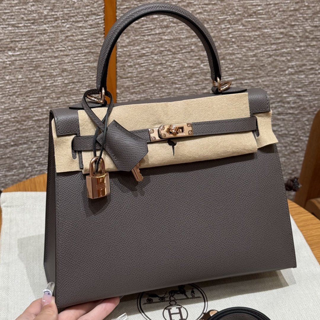 高仿Hermes*Kelly25系列H043110EP8F錫器灰金扣牛皮純手工
