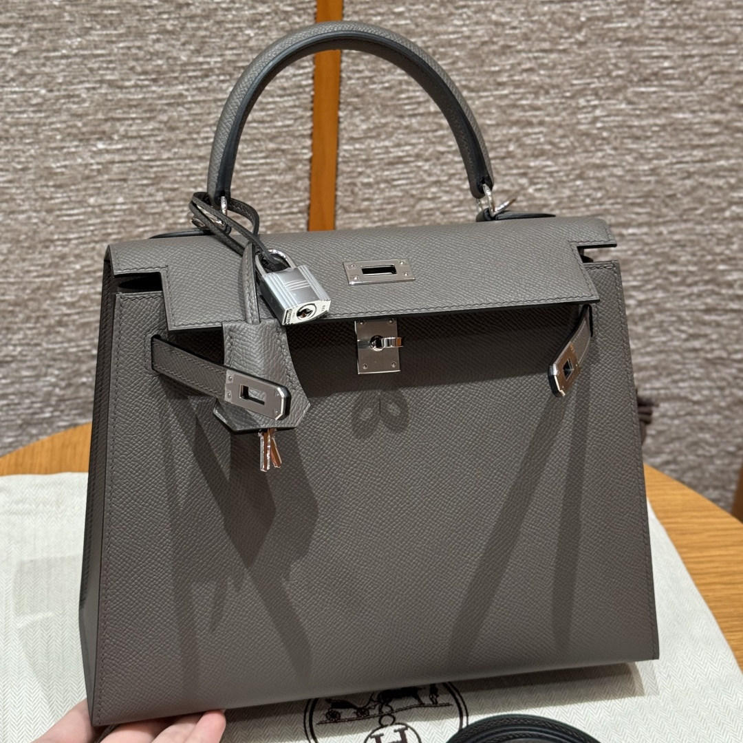 高仿Hermes*Kelly25系列H043110EP8F錫器灰銀扣牛皮純手工