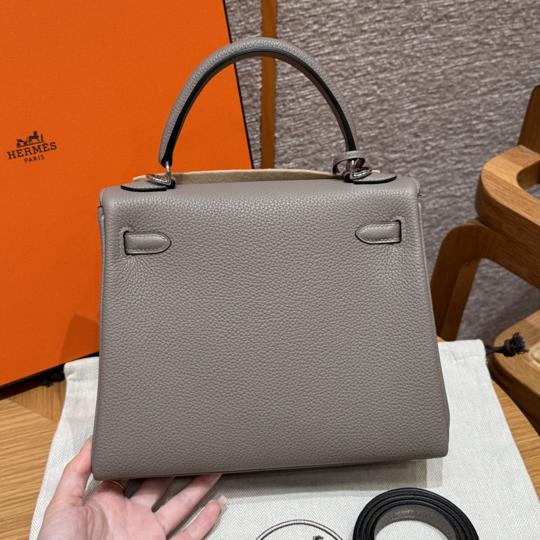 高仿Hermes*Kelly25系列H043220TCM8瀝青灰銀扣牛皮純手工