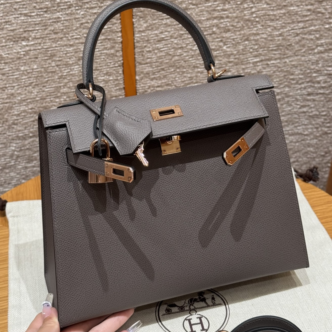 高仿Hermes*Kelly25系列H043110EP8F錫器灰金扣牛皮純手工