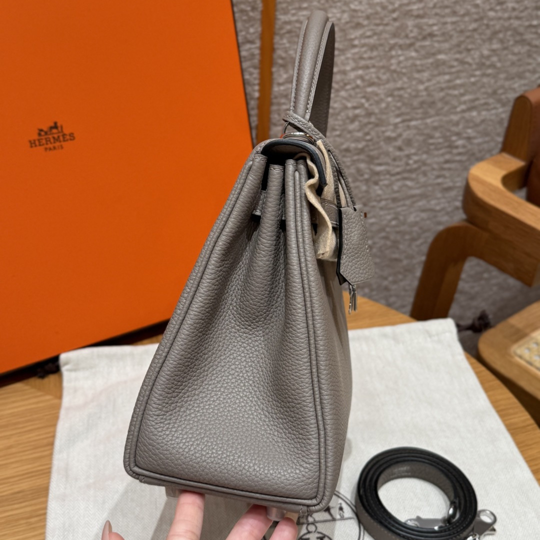高仿Hermes*Kelly25系列H043220TCM8瀝青灰銀扣牛皮純手工
