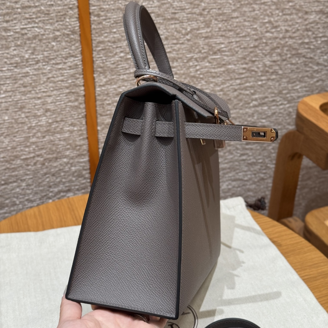 高仿Hermes*Kelly25系列H043110EP8F錫器灰金扣牛皮純手工