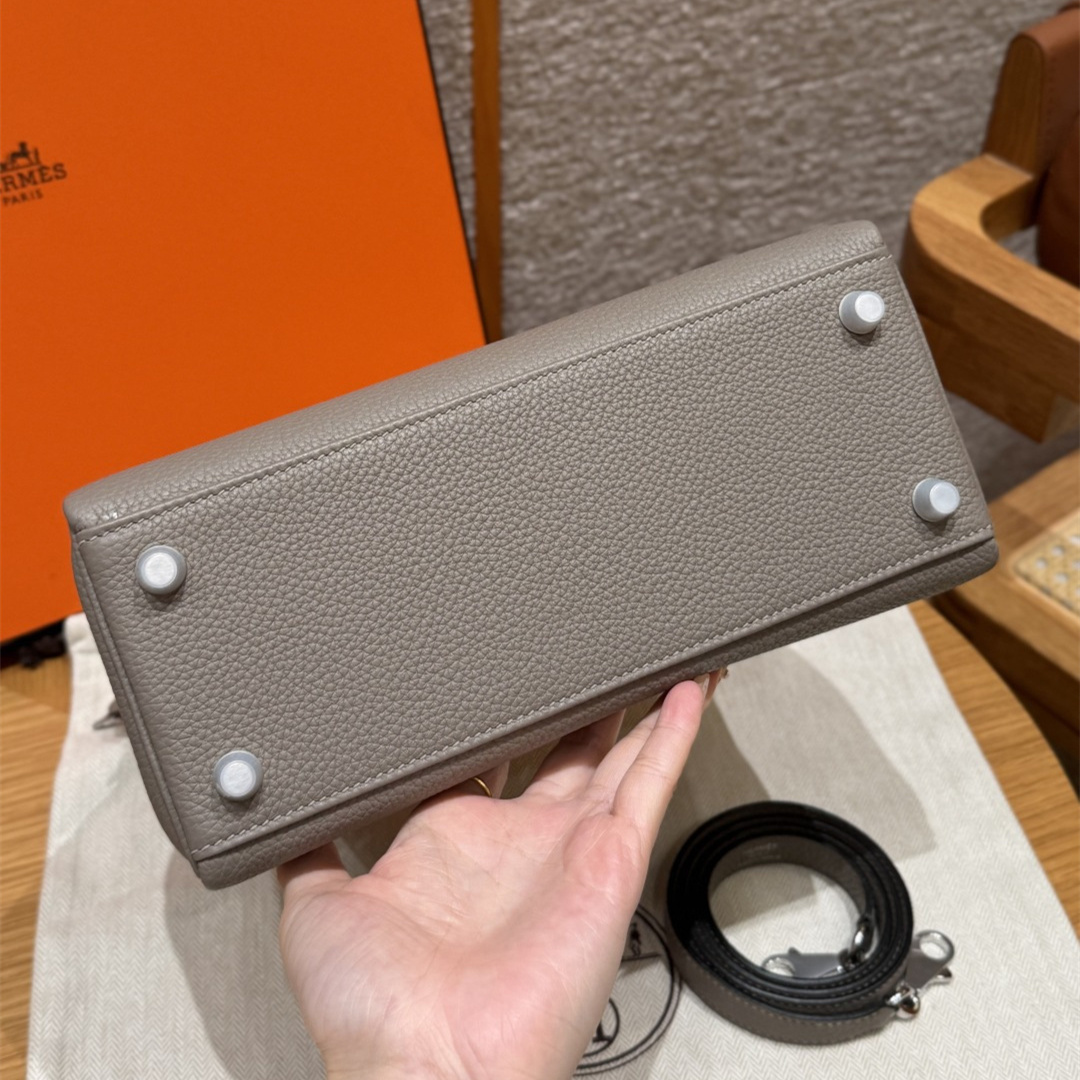 高仿Hermes*Kelly25系列H043220TCM8瀝青灰銀扣牛皮純手工
