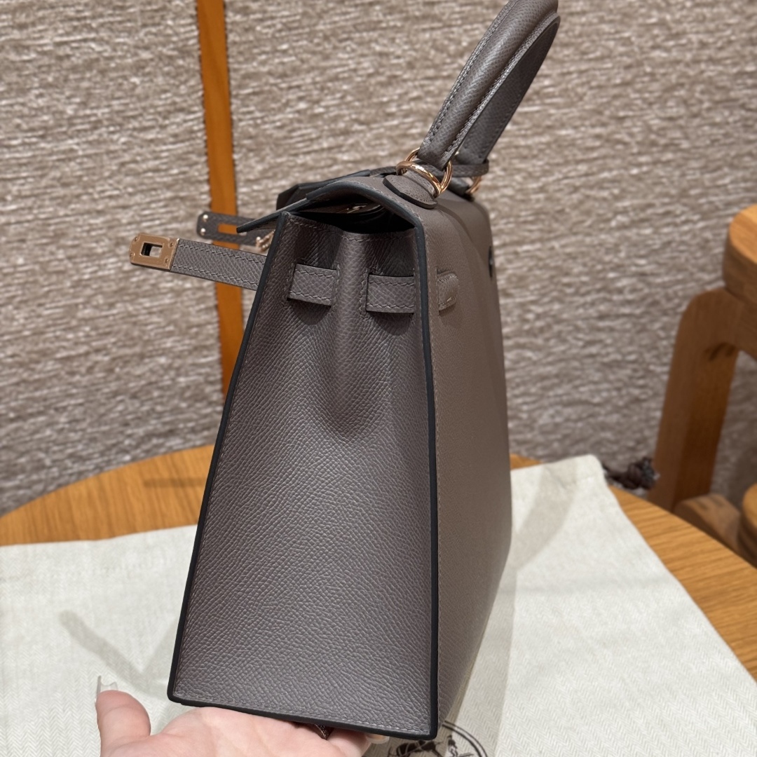 高仿Hermes*Kelly25系列H043110EP8F錫器灰金扣牛皮純手工