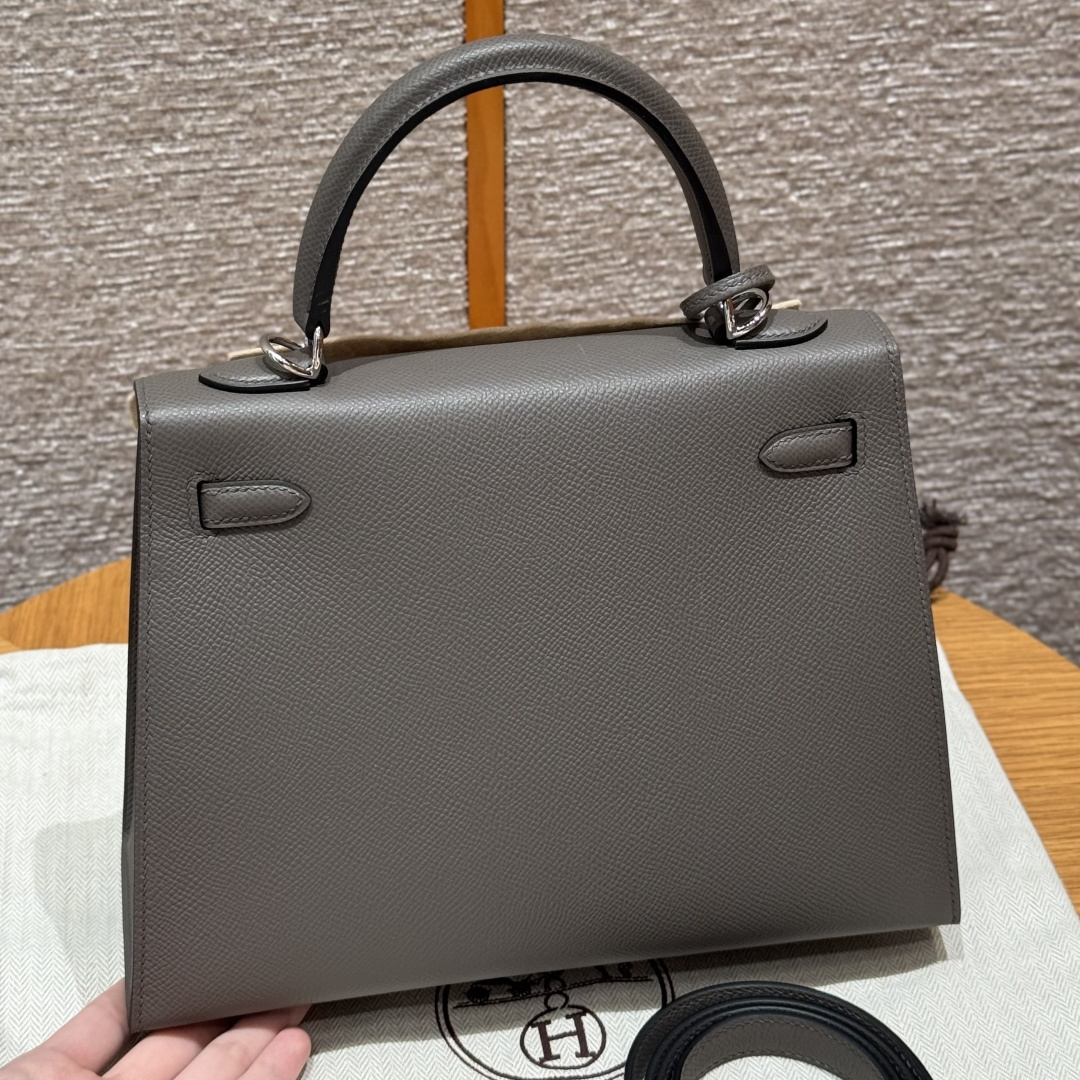 高仿Hermes*Kelly25系列H043110EP8F錫器灰銀扣牛皮純手工