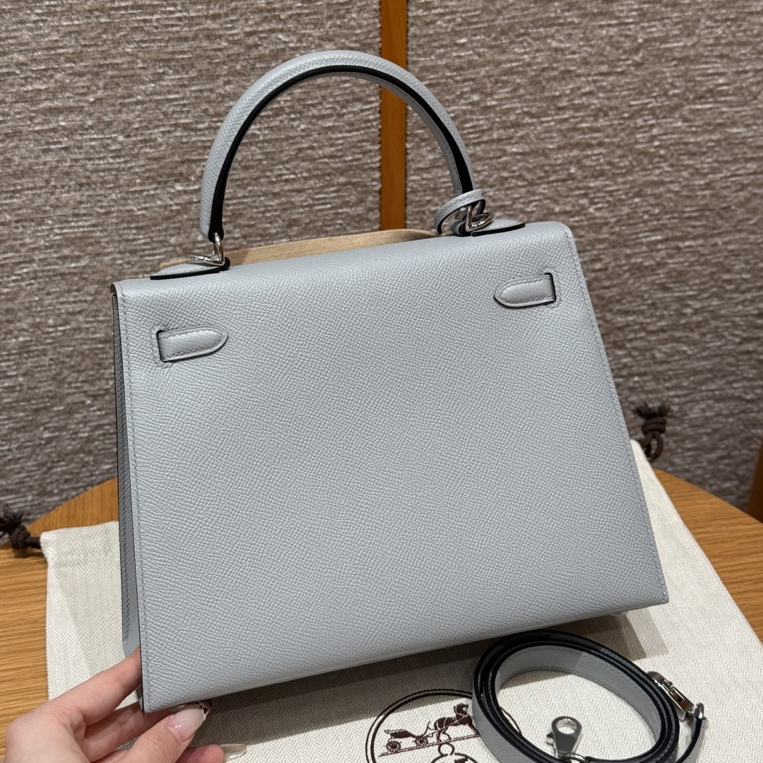 高仿Hermes*Kelly25系列H043110EPJ7亞麻藍銀牛皮純手工