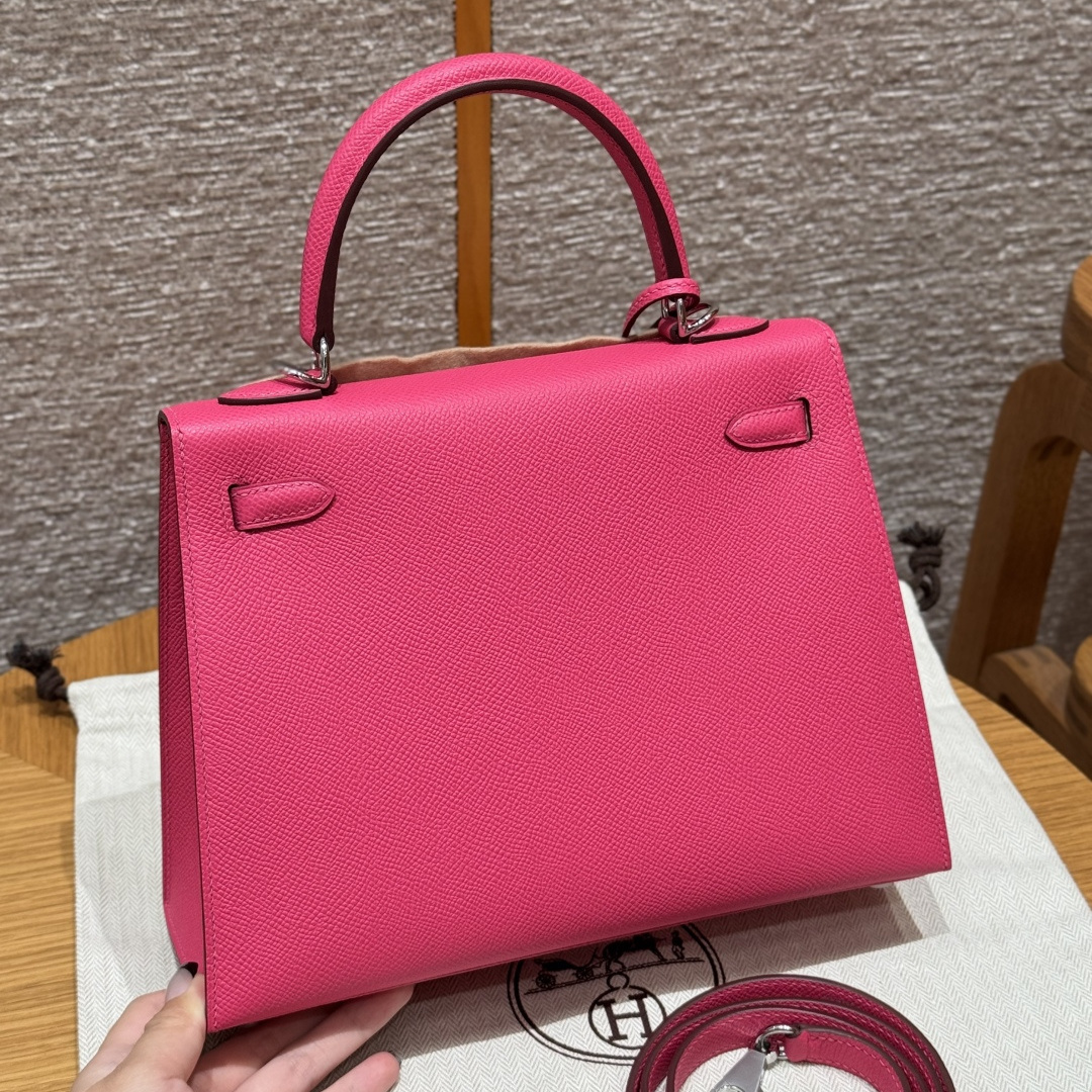 高仿Hermes*Kelly25系列H043110EPI6極致粉銀扣牛皮純手工