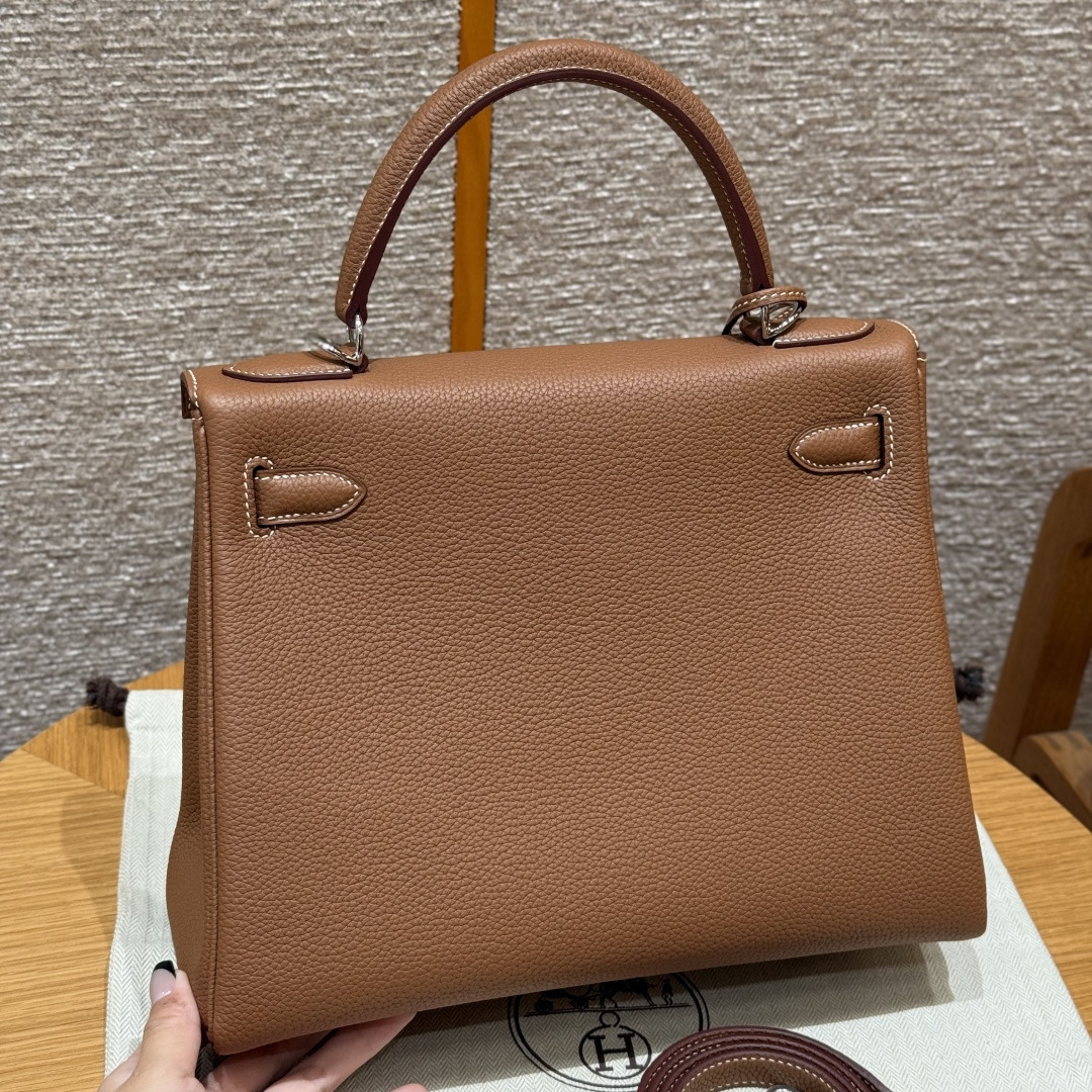 高仿Hermes*Kelly28系列H043230TC37金棕色銀扣牛皮純手工