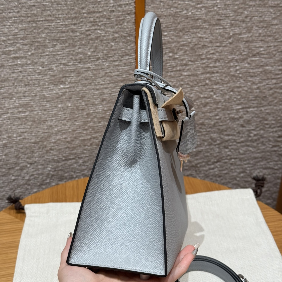 高仿Hermes*Kelly25系列H043110EPJ7亞麻藍銀牛皮純手工
