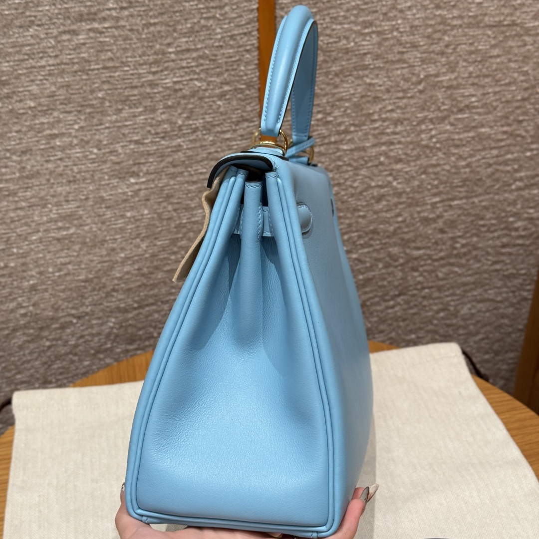 高仿Hermes*Kelly28系列H043230SW7N糖果藍金扣牛皮純手工