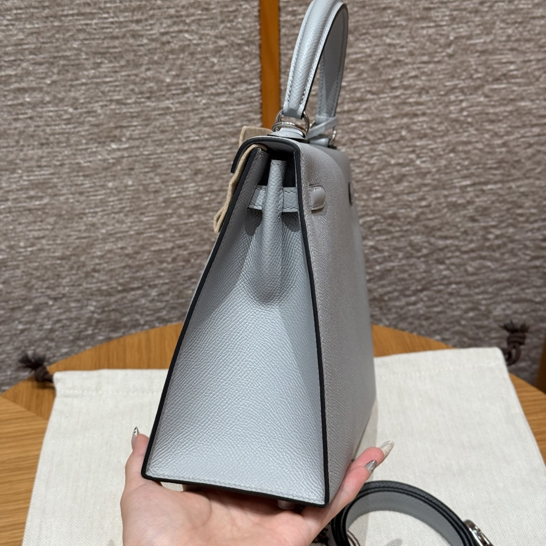高仿Hermes*Kelly25系列H043110EPJ7亞麻藍銀牛皮純手工