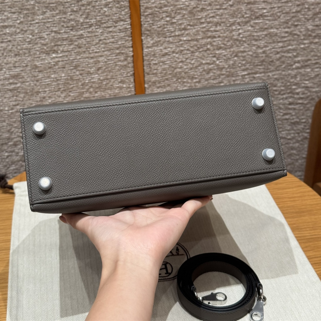 高仿Hermes*Kelly25系列H043110EP8F錫器灰銀扣牛皮純手工