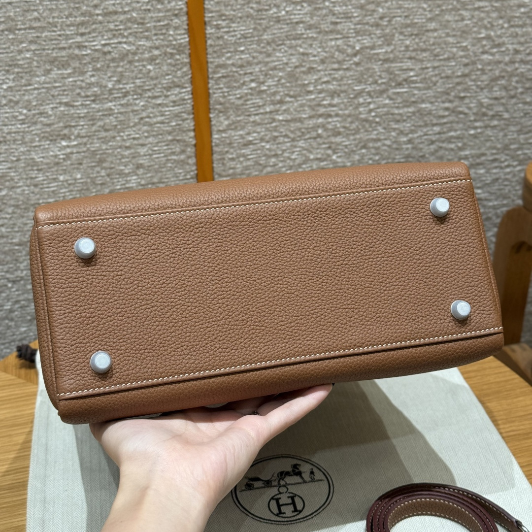 高仿Hermes*Kelly28系列H043230TC37金棕色銀扣牛皮純手工