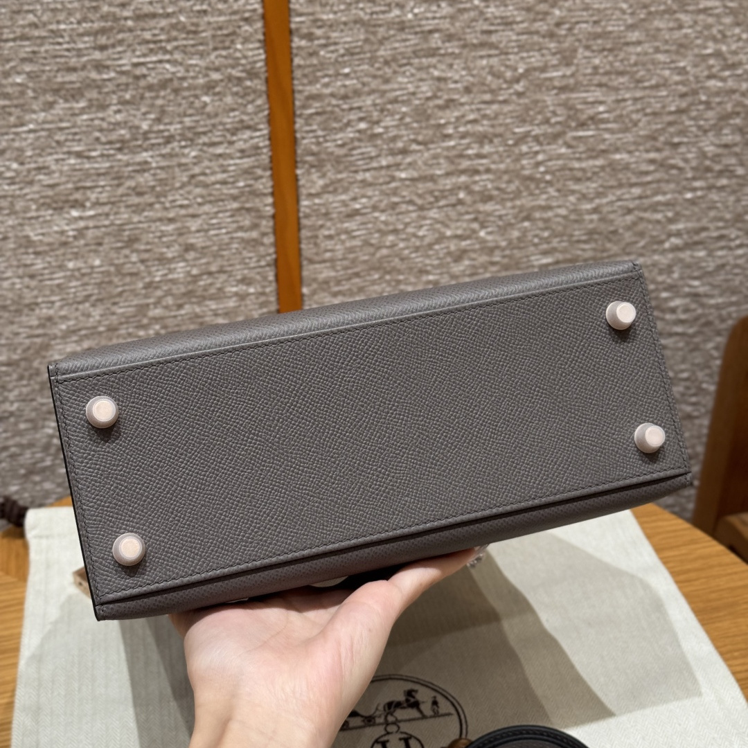 高仿Hermes*Kelly25系列H043110EP8F錫器灰金扣牛皮純手工