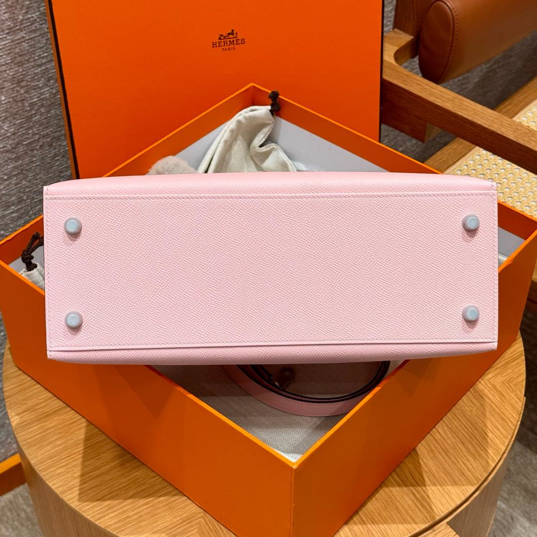 高仿Hermes*Kelly32系列H043150EP3Q櫻花粉銀扣牛皮純手工