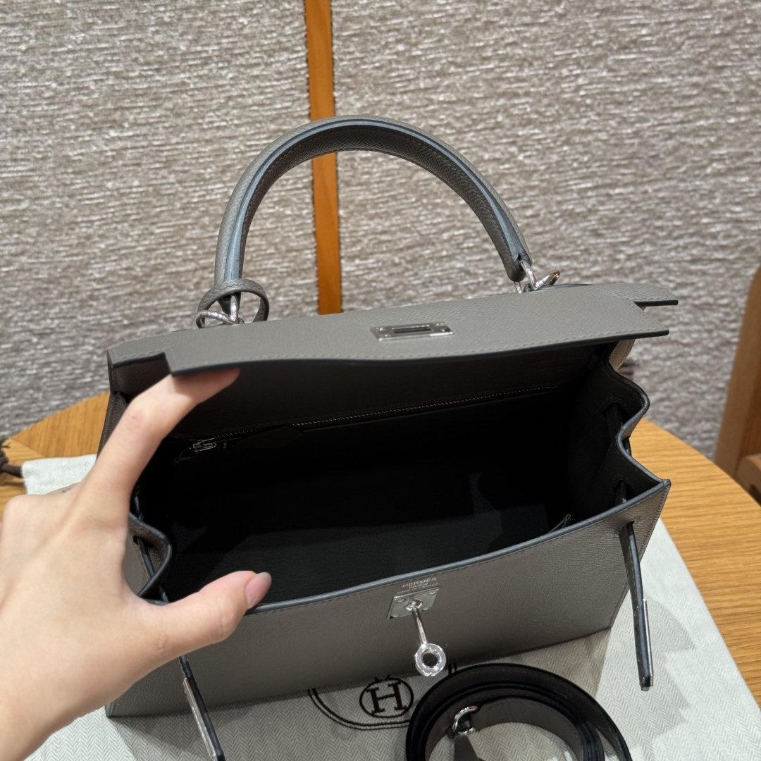高仿Hermes*Kelly25系列H043110EP8F錫器灰銀扣牛皮純手工