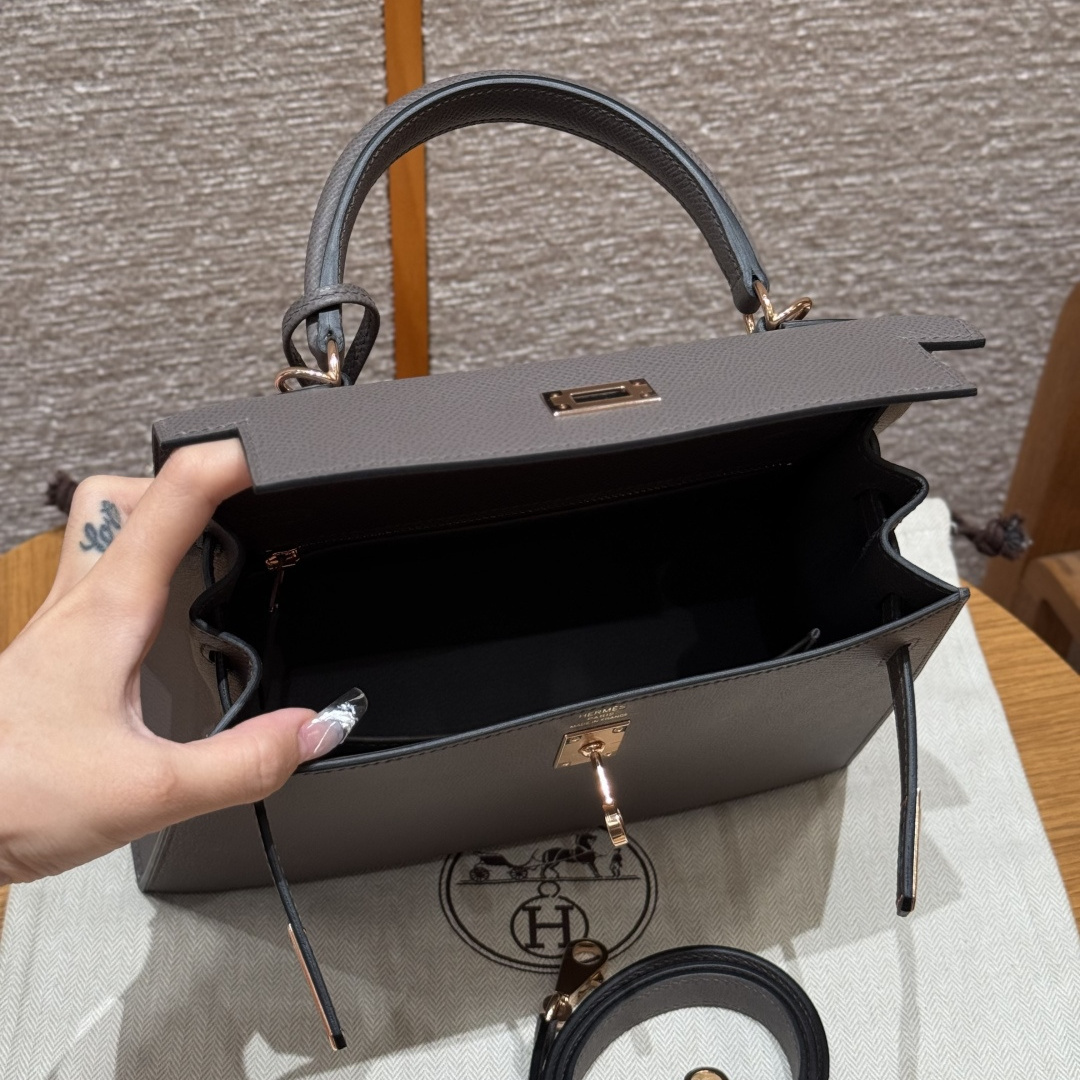 高仿Hermes*Kelly25系列H043110EP8F錫器灰金扣牛皮純手工