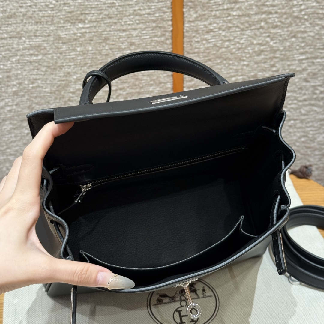 高仿Hermes*Kelly25系列H043220WS89黑色銀扣牛皮純手工