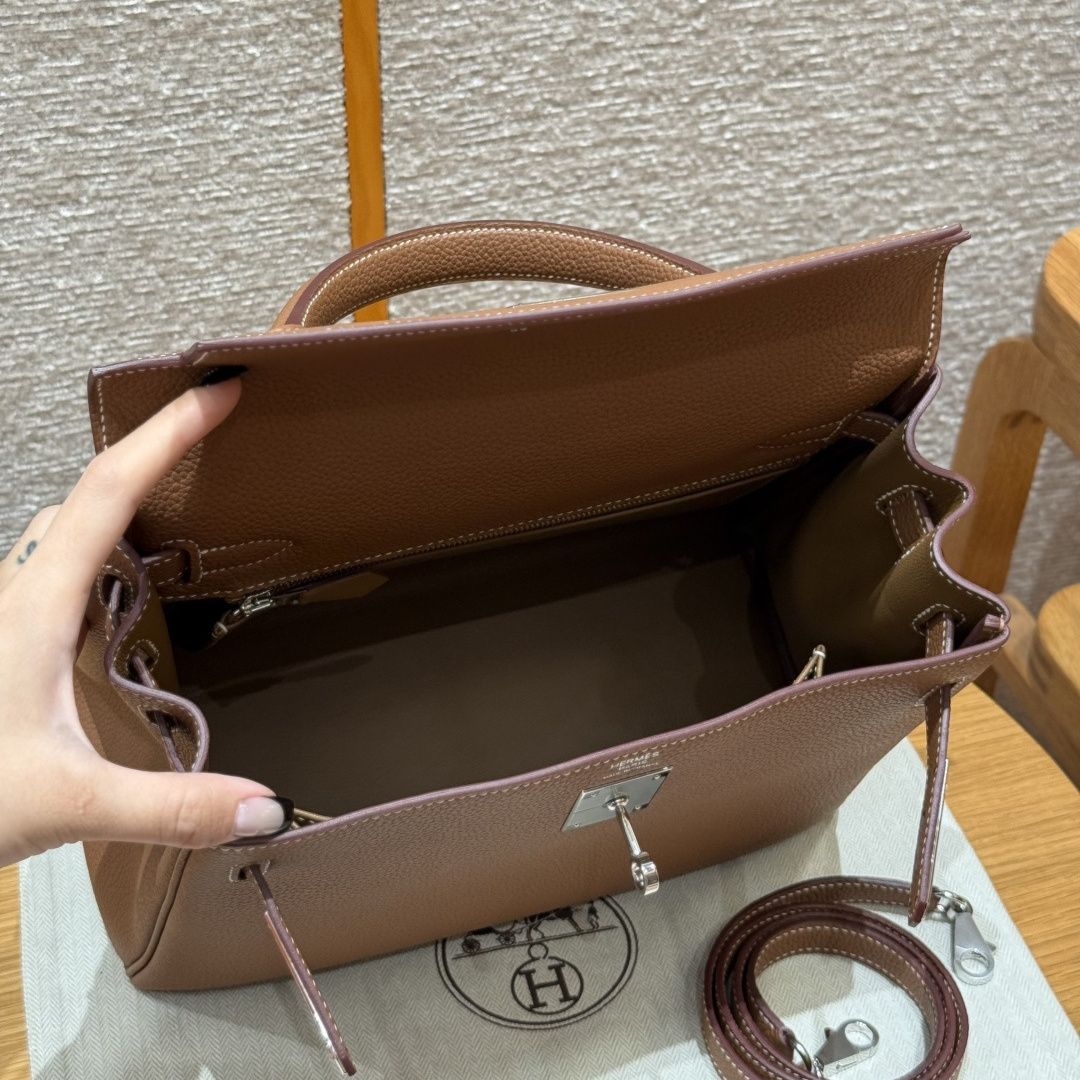 高仿Hermes*Kelly28系列H043230TC37金棕色銀扣牛皮純手工