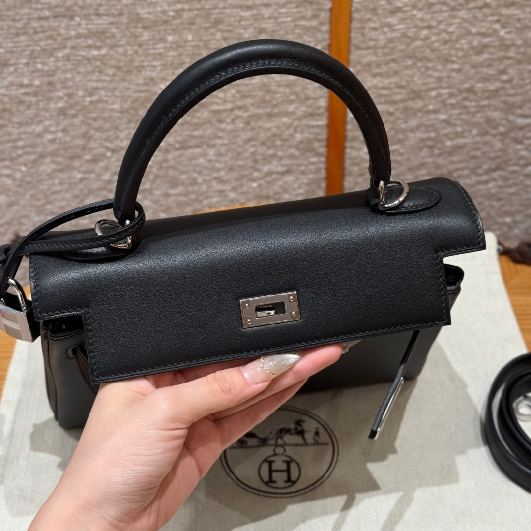 高仿Hermes*Kelly25系列H043220WS89黑色銀扣牛皮純手工