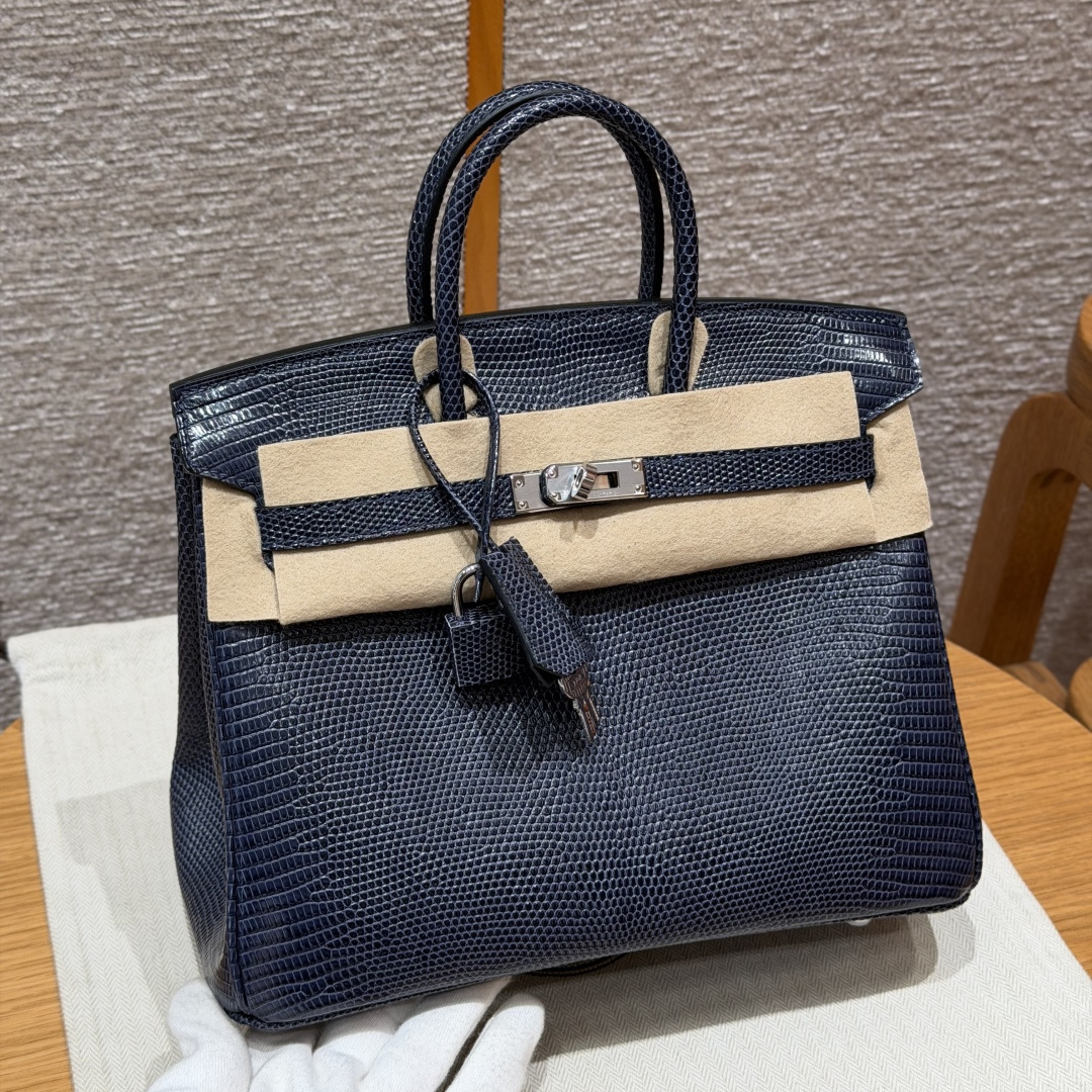 高仿Hermes*Birkin25系列H041344LZ84麻繩灰蜥蜴皮銀扣純手工