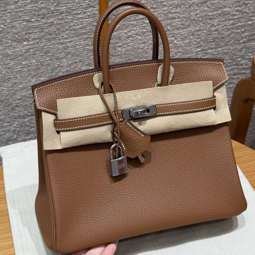 高仿Hermes*Birkin25系列H041344BO37金棕色牛皮銀扣純手工