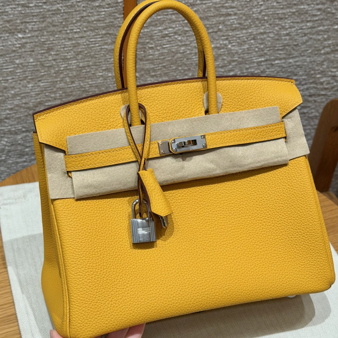 高仿Hermes*Birkin25系列H041344BO9D琥珀黃牛皮銀扣純手工