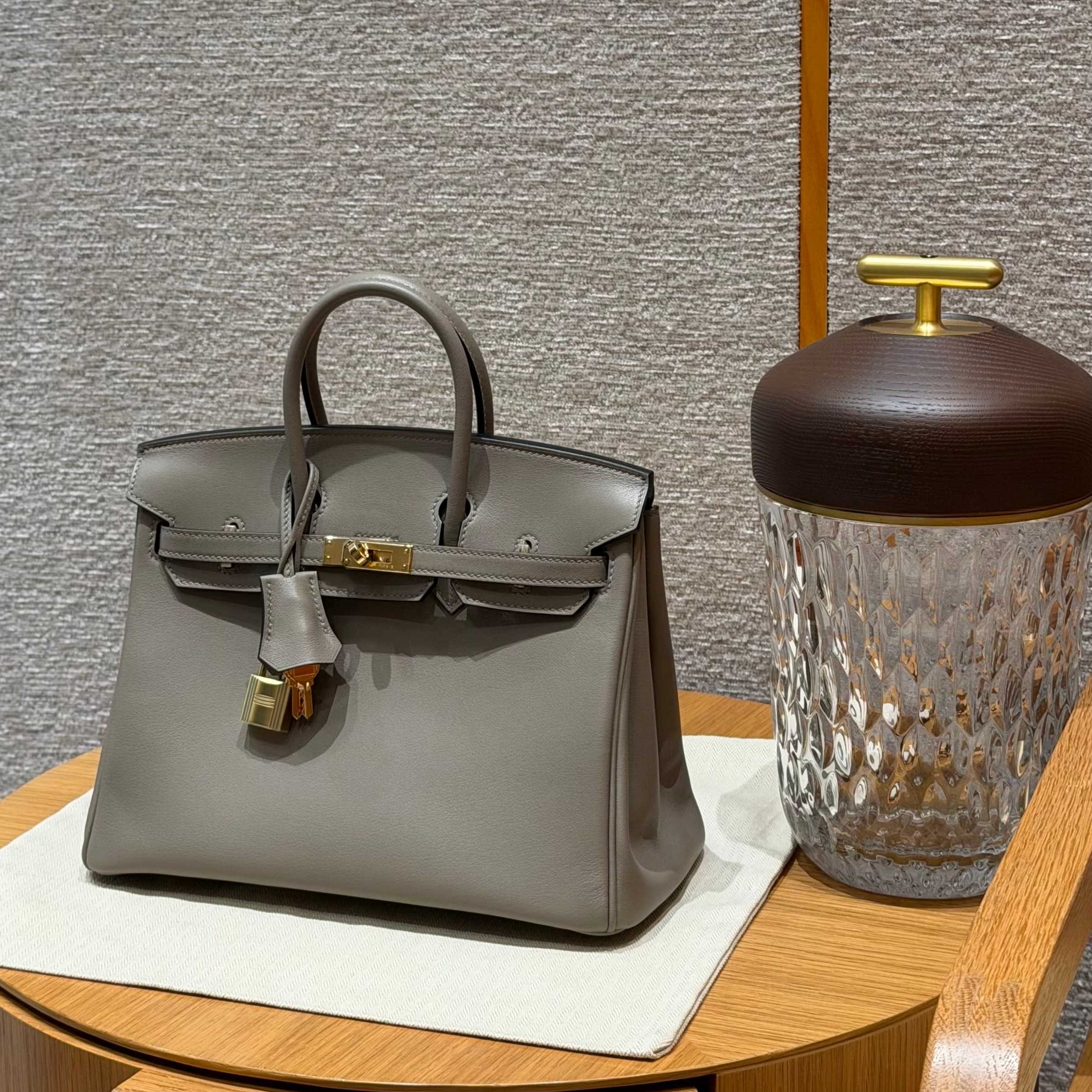 高仿Hermes*Birkin25系列H041344SWM8瀝青灰牛皮金扣純手工
