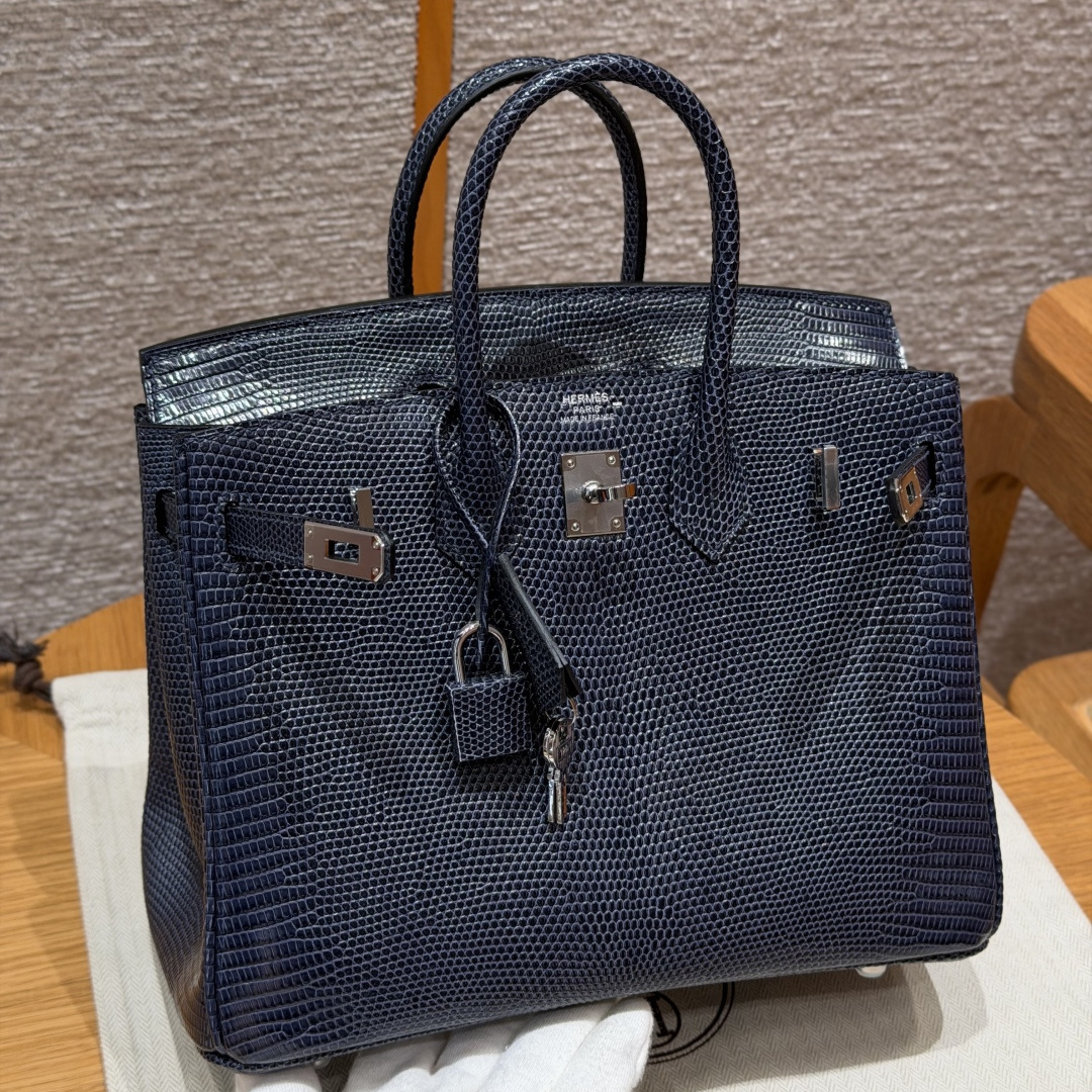 高仿Hermes*Birkin25系列H041344LZ84麻繩灰蜥蜴皮銀扣純手工