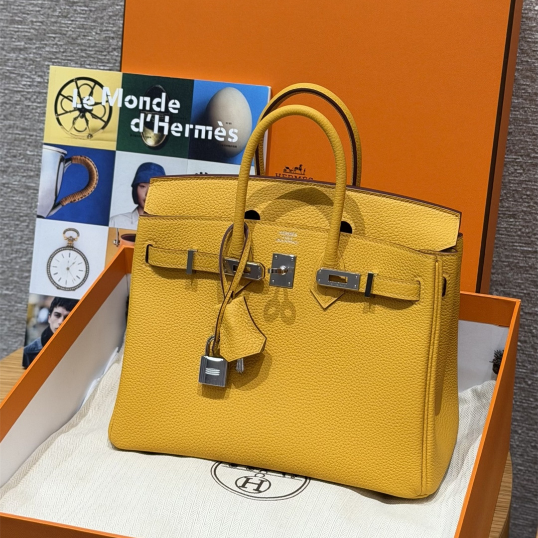高仿Hermes*Birkin25系列H041344BO9D琥珀黃牛皮銀扣純手工