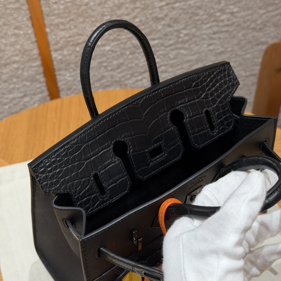 高仿Hermes*Birkin20系列H070807CM89黑房子鱷魚皮黑扣純手工