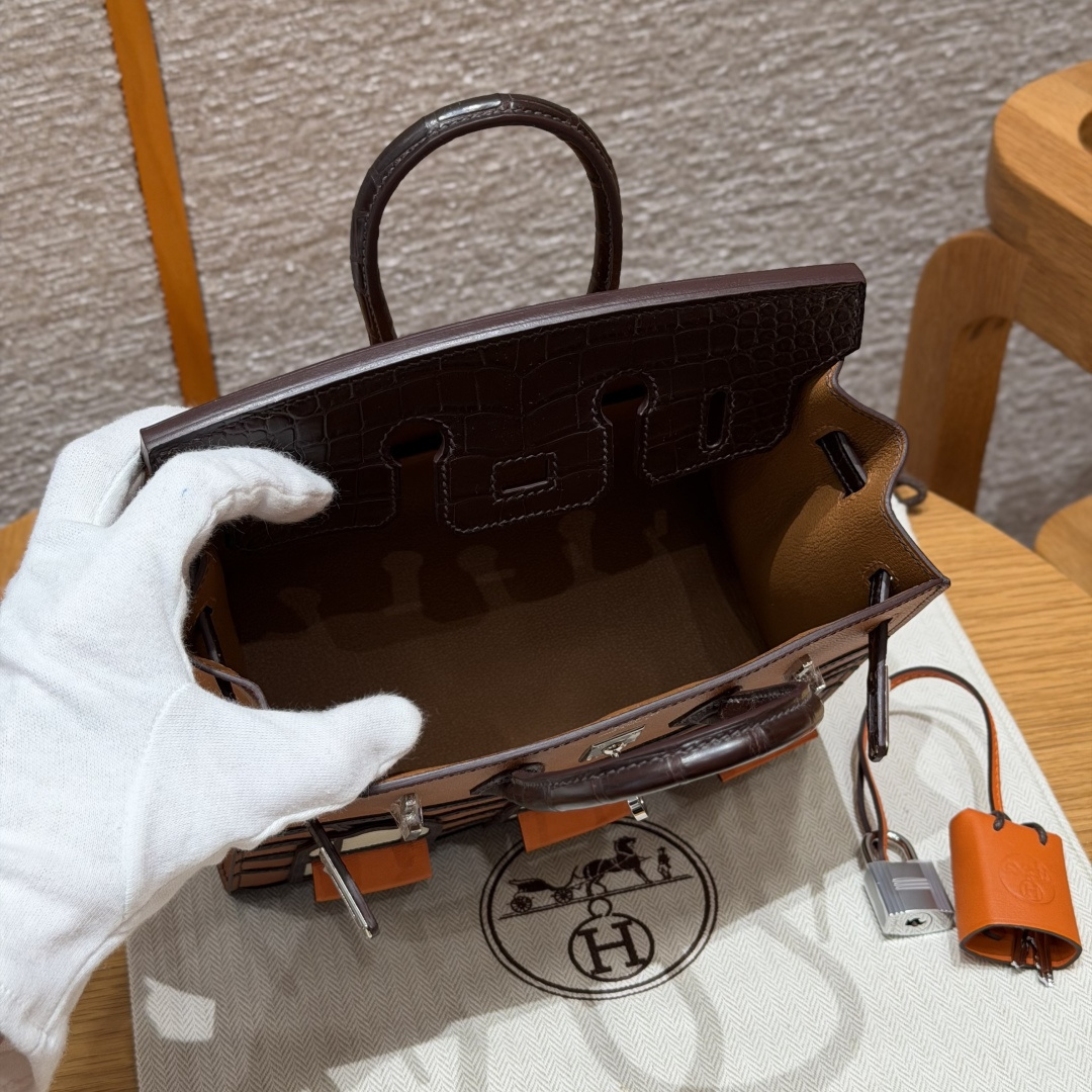 高仿Hermes*Birkin20系列H070807CM3746棕房子鱷魚皮銀扣純手工