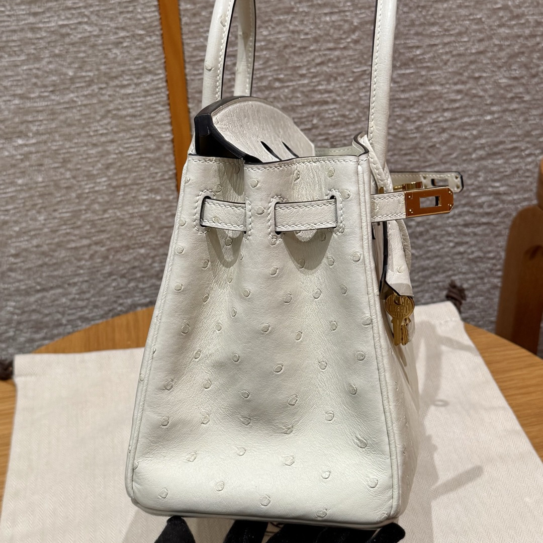 高仿Hermes*Birkin25系列H041344OS3C羊毛白鴕鳥皮金扣純手工