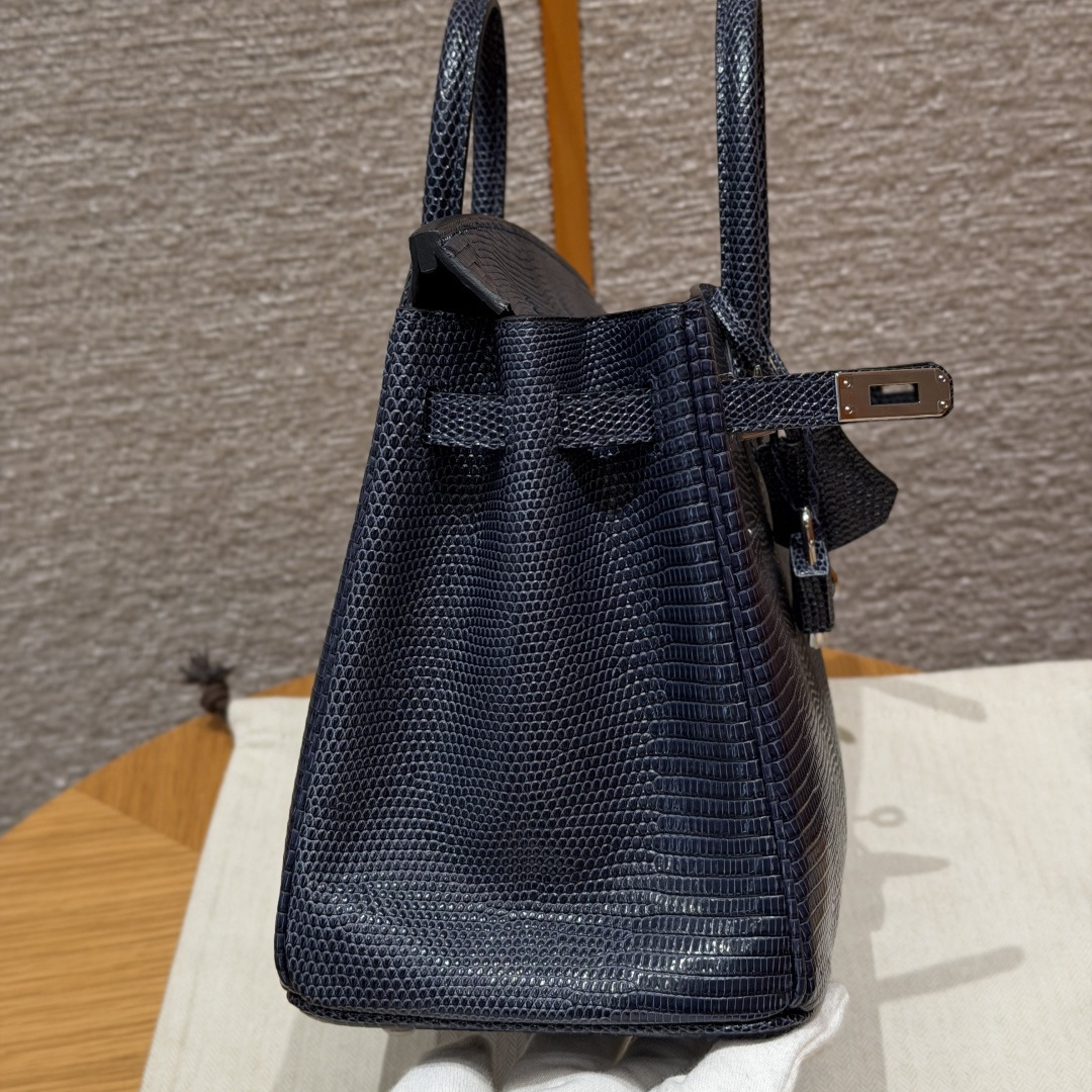 高仿Hermes*Birkin25系列H041344LZ84麻繩灰蜥蜴皮銀扣純手工