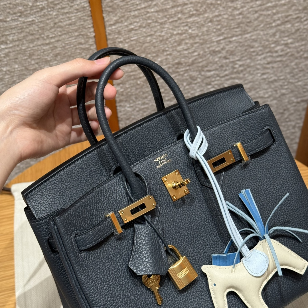 高仿Hermes*Birkin25系列H041344BO2Z午夜藍牛皮金扣純手工