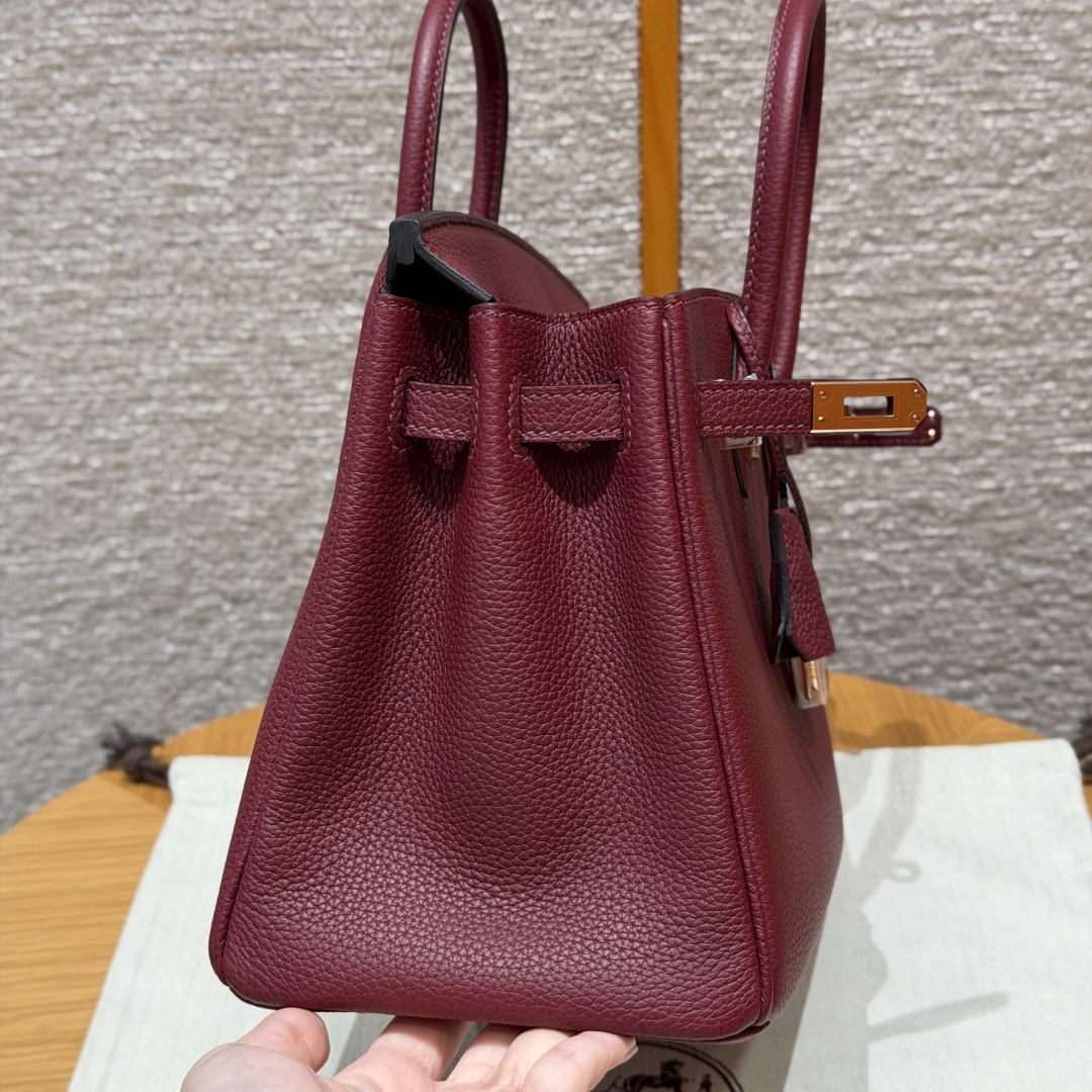 高仿Hermes*Birkin25系列H041344BO57波爾多紅牛皮金扣純手工