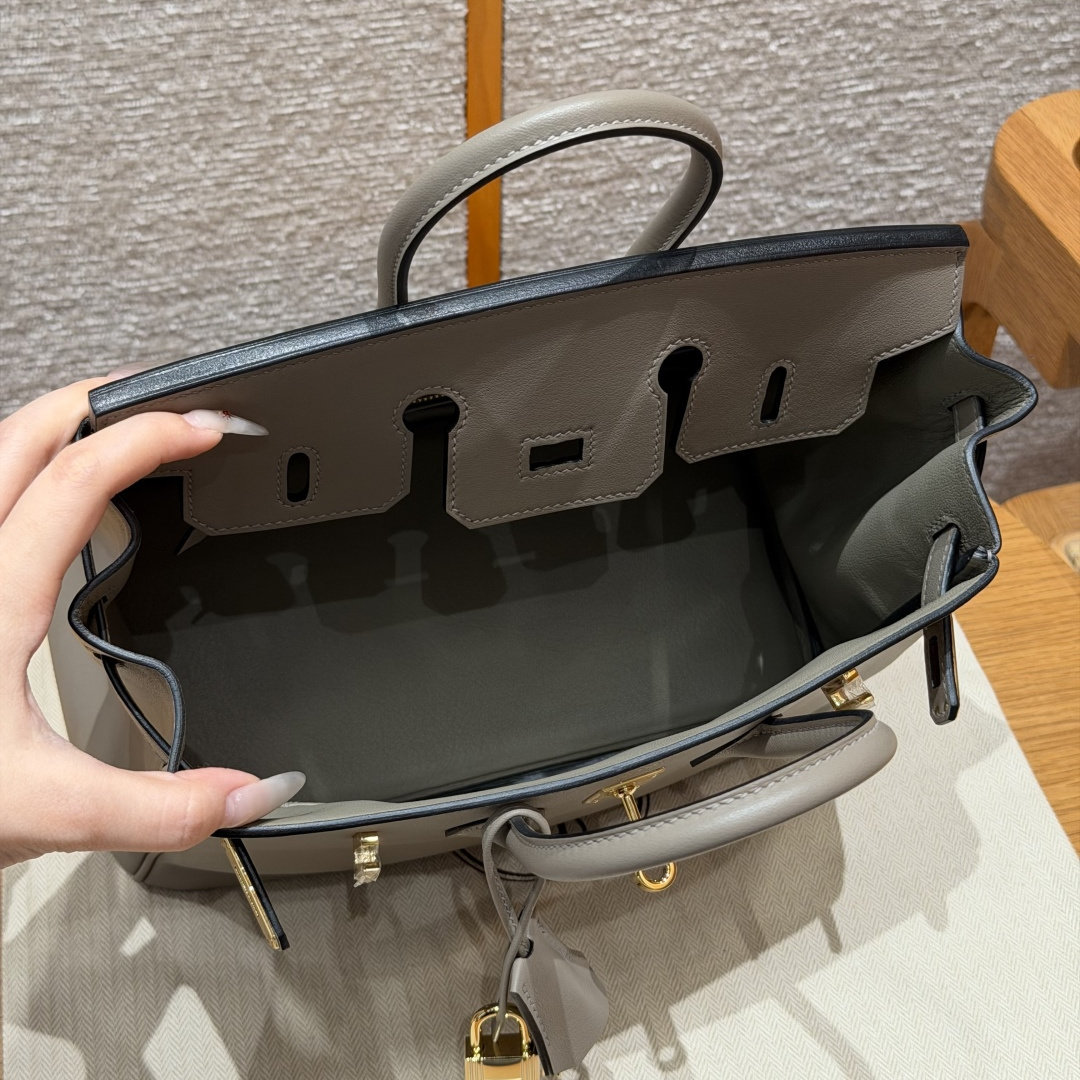 高仿Hermes*Birkin25系列H041344SWM8瀝青灰牛皮金扣純手工