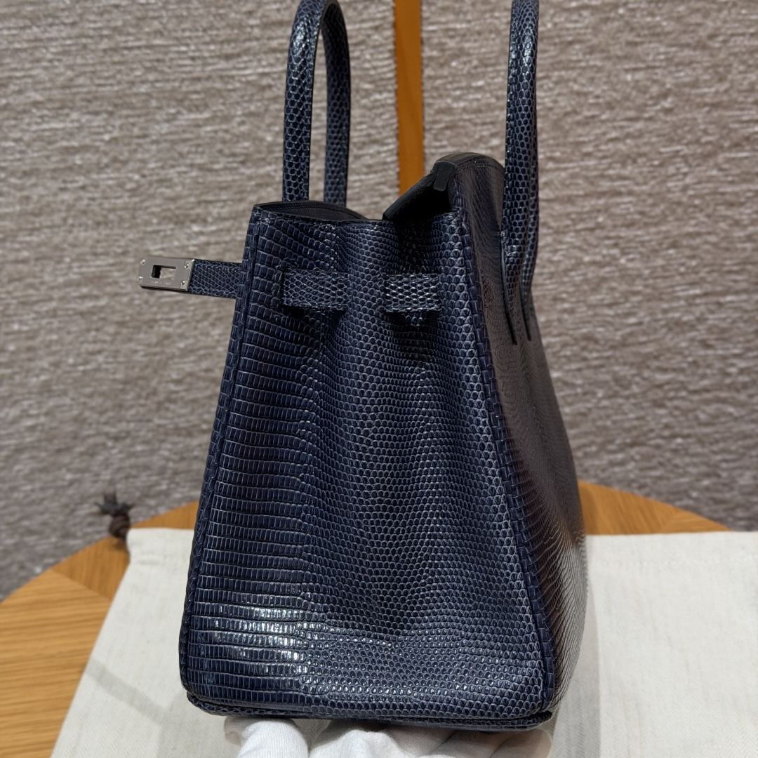 高仿Hermes*Birkin25系列H041344LZ84麻繩灰蜥蜴皮銀扣純手工
