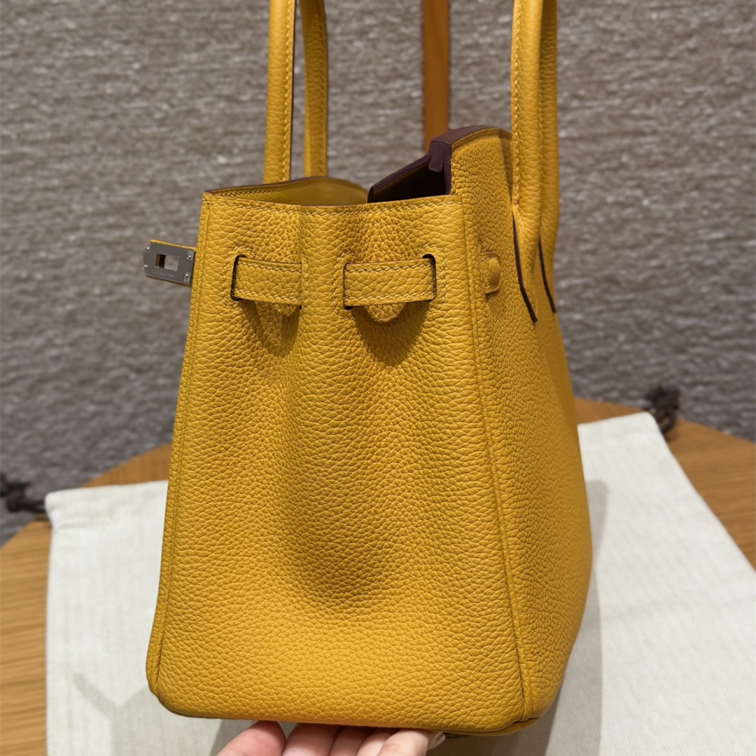 高仿Hermes*Birkin25系列H041344BO9D琥珀黃牛皮銀扣純手工