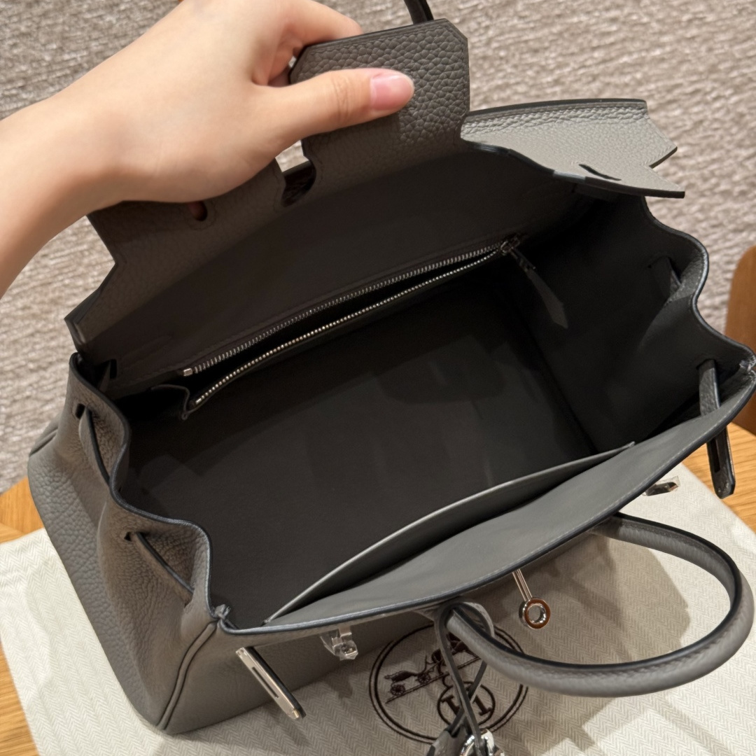高仿Hermes*Birkin25系列H041344BO0L積雨雲灰牛皮銀扣純手工