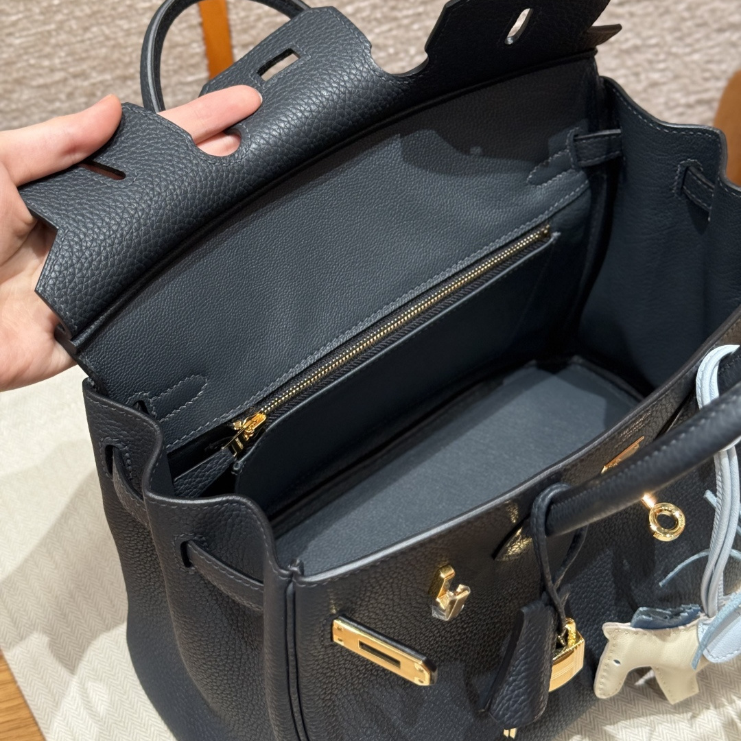 高仿Hermes*Birkin25系列H041344BO2Z午夜藍牛皮金扣純手工