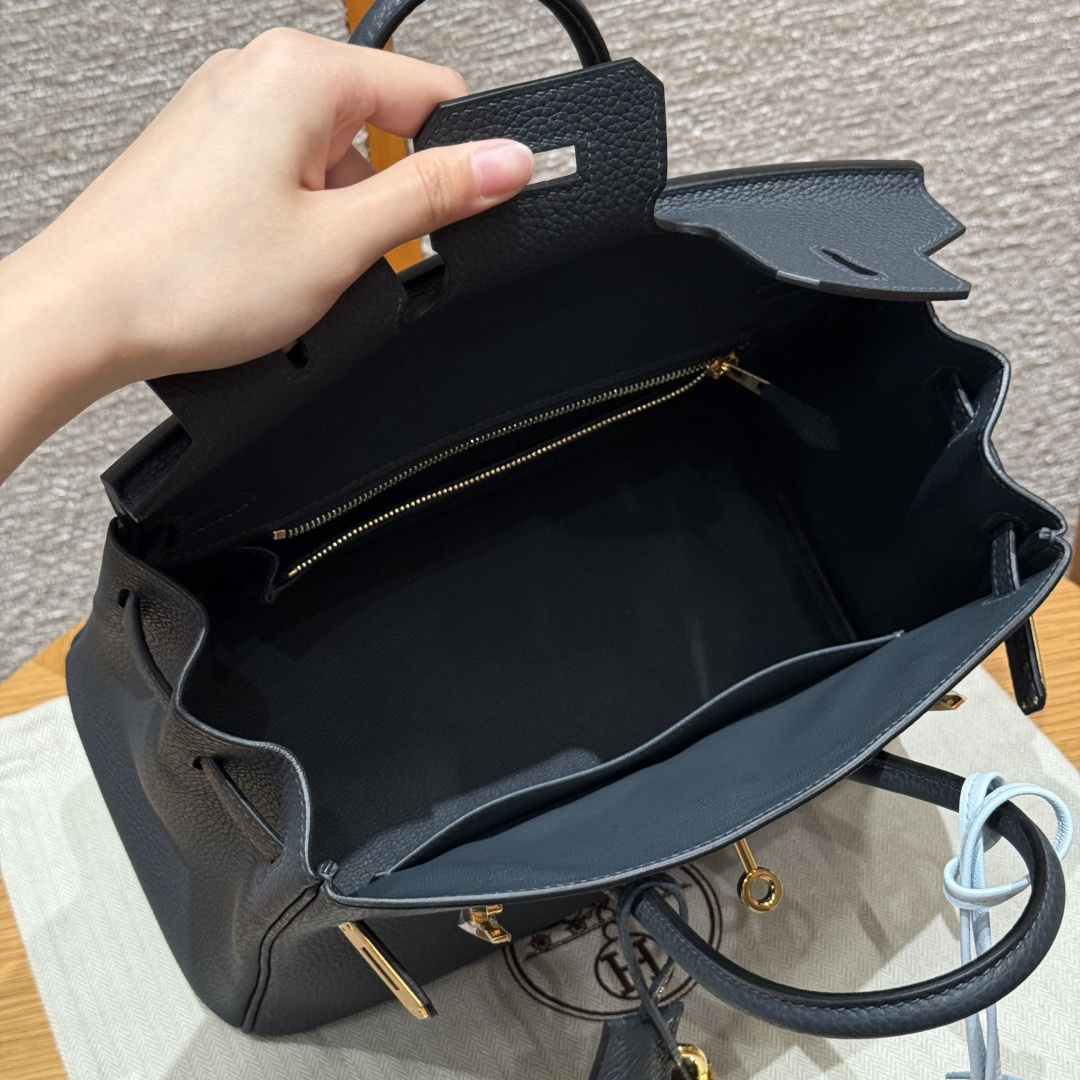 高仿Hermes*Birkin25系列H041344BO2Z午夜藍牛皮金扣純手工