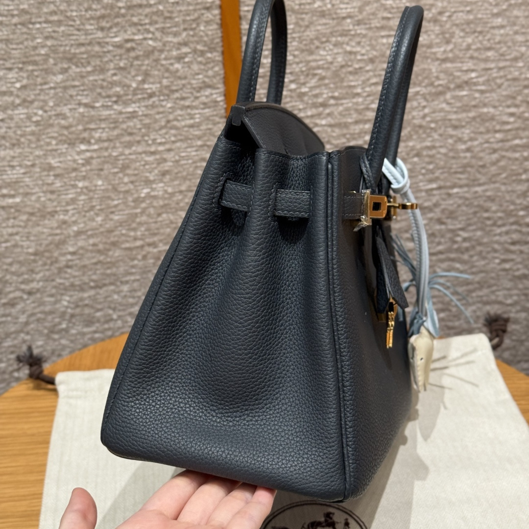 高仿Hermes*Birkin25系列H041344BO2Z午夜藍牛皮金扣純手工
