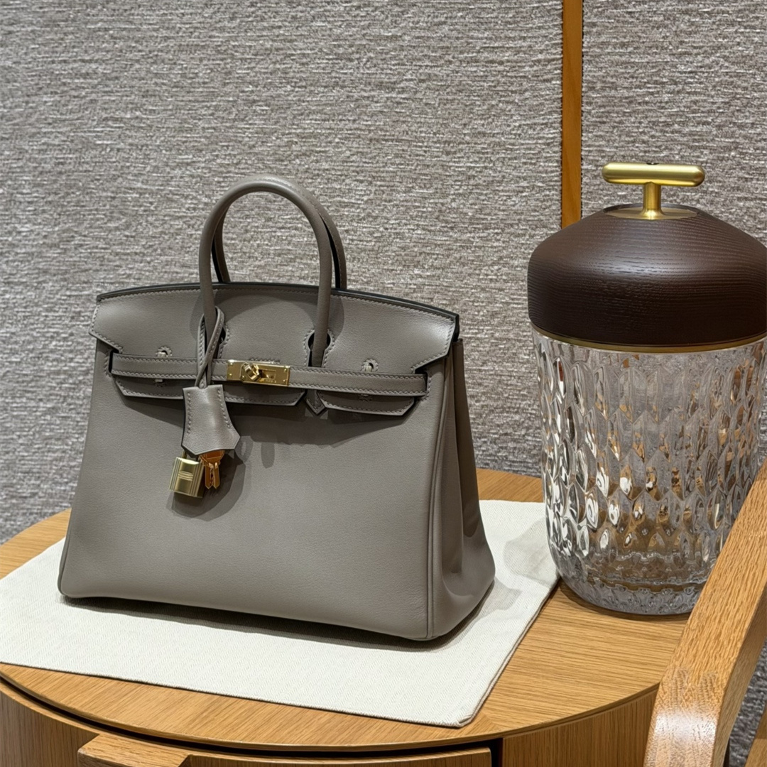 高仿Hermes*Birkin25系列H041344SWM8瀝青灰牛皮金扣純手工