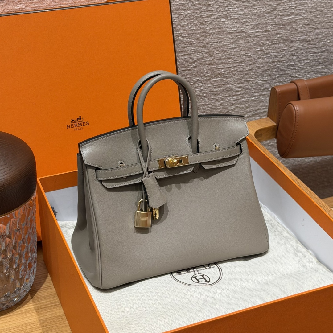 高仿Hermes*Birkin25系列H041344SWM8瀝青灰牛皮金扣純手工